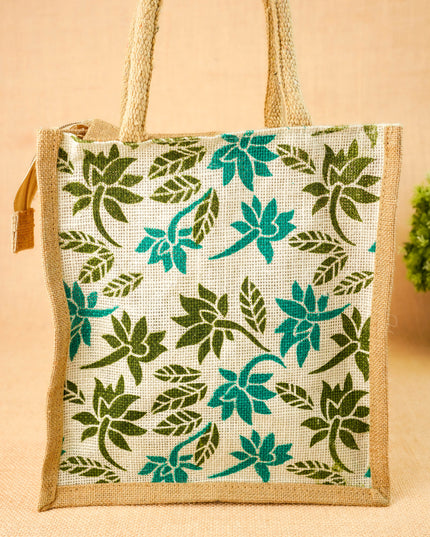 Floral Printed Jute Bag - 11x10 inch - WBG2147-4