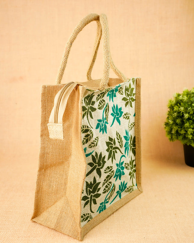 Floral Printed Jute Bag - 11x10 inch - WBG2147-4