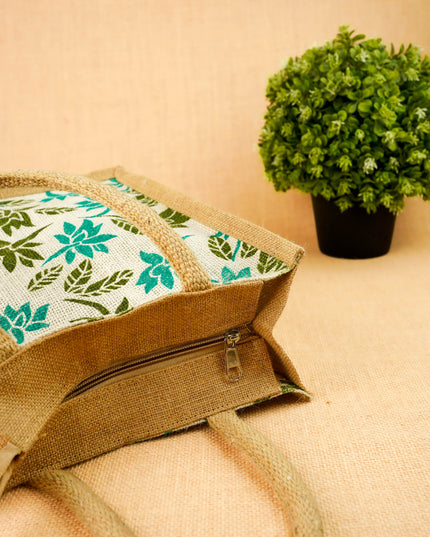Floral Printed Jute Bag - 11x10 inch - WBG2147-4