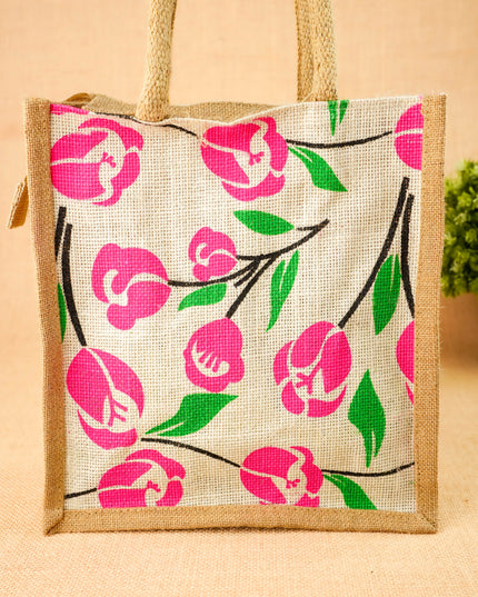 Floral Printed Jute Bag - 11x10 inch - WBG2147-5