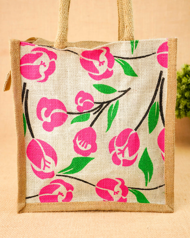 Floral Printed Jute Bag - 11x10 inch - WBG2147-5