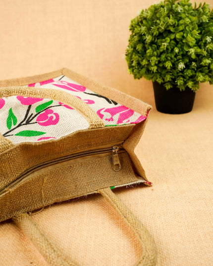 Floral Printed Jute Bag - 11x10 inch - WBG2147-5