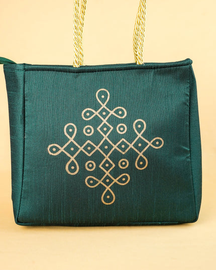 Raw Silk Handbag with Kolam Print - WBG2148