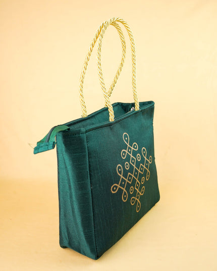 Raw Silk Handbag with Kolam Print - WBG2148