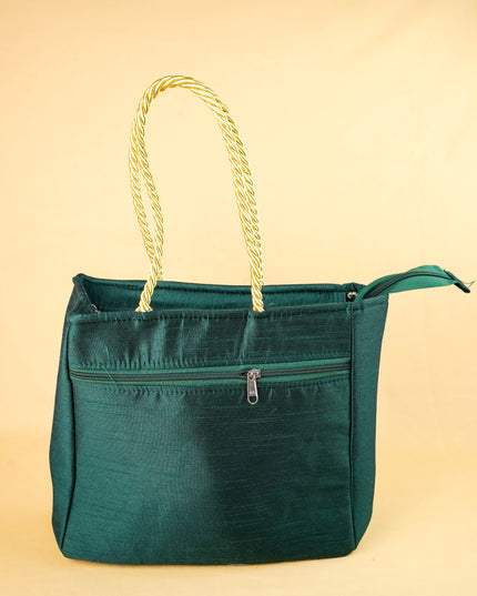 Raw Silk Handbag with Kolam Print - WBG2148