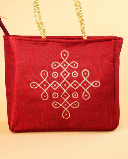 Raw Silk Handbag with Kolam Print - WBG2148