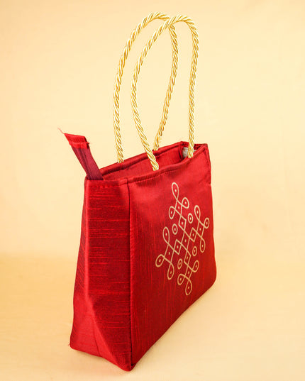 Raw Silk Handbag with Kolam Print - WBG2148