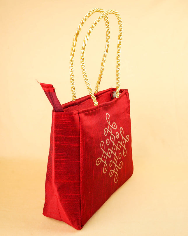 Raw Silk Handbag with Kolam Print - WBG2148