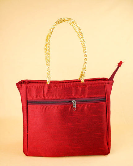 Raw Silk Handbag with Kolam Print - WBG2148