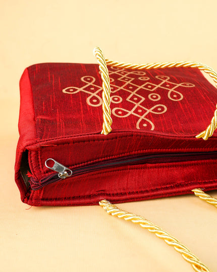 Raw Silk Handbag with Kolam Print - WBG2148