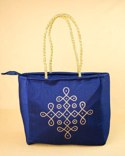 Raw Silk Handbag with Kolam Print - WBG2148