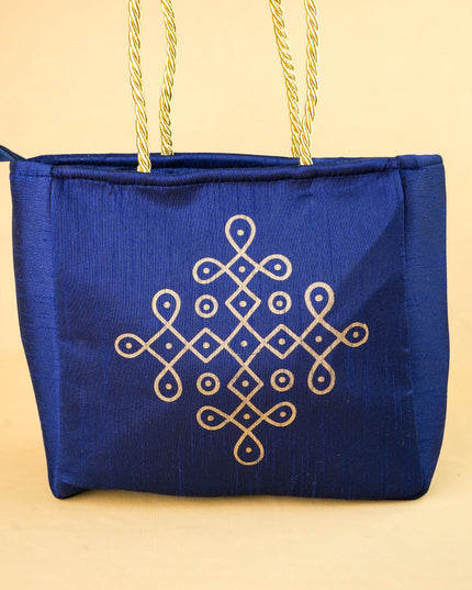 Raw Silk Handbag with Kolam Print - WBG2148