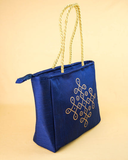 Raw Silk Handbag with Kolam Print - WBG2148