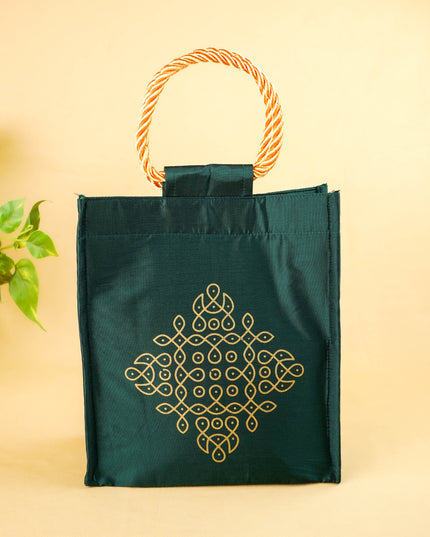 Raw Silk Handbag with Kolam Print - WBG2149