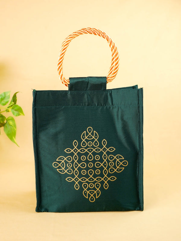 Raw Silk Handbag with Kolam Print - WBG2149