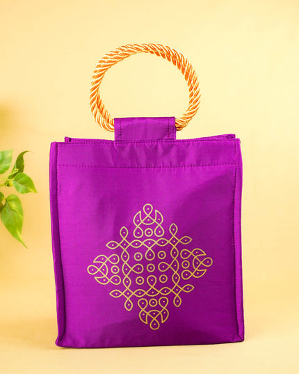 Raw Silk Handbag with Kolam Print - WBG2149