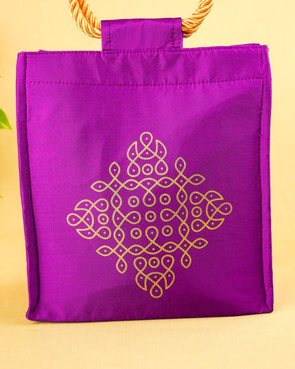 Raw Silk Handbag with Kolam Print - WBG2149