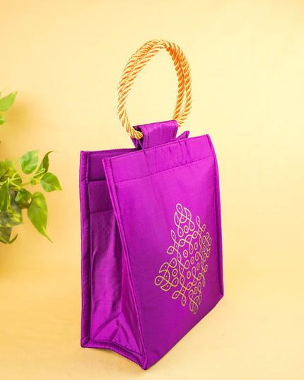 Raw Silk Handbag with Kolam Print - WBG2149