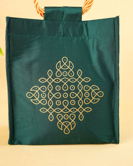 Raw Silk Handbag with Kolam Print - WBG2149