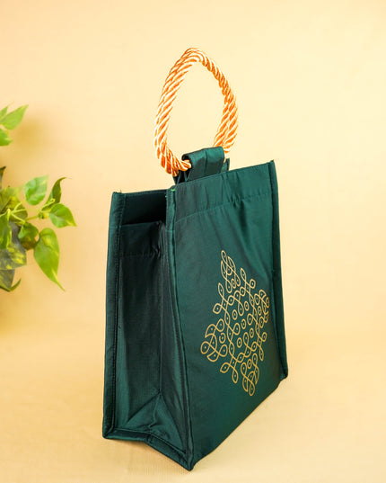 Raw Silk Handbag with Kolam Print - WBG2149
