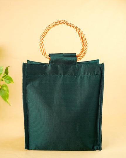 Raw Silk Handbag with Kolam Print - WBG2149