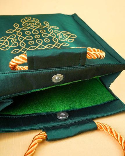 Raw Silk Handbag with Kolam Print - WBG2149
