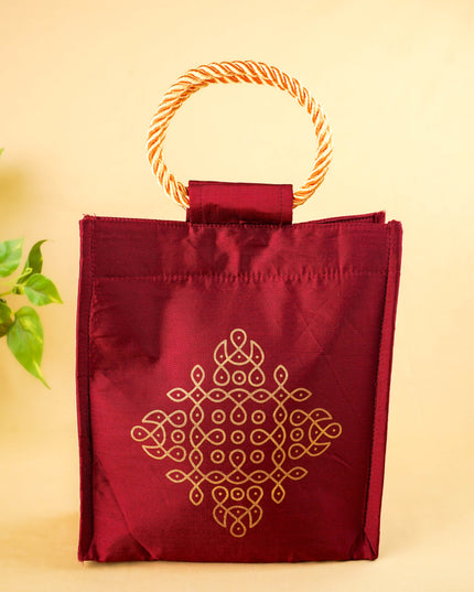 Raw Silk Handbag with Kolam Print - WBG2149