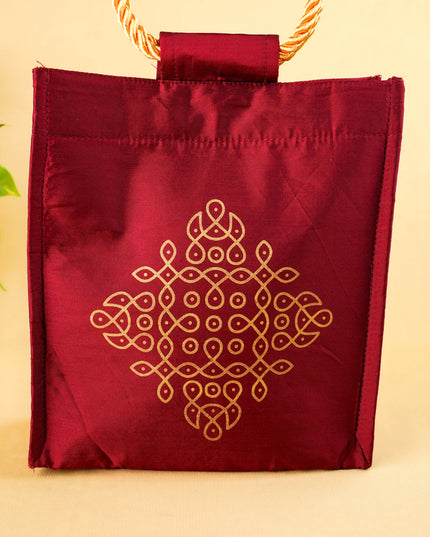 Raw Silk Handbag with Kolam Print - WBG2149