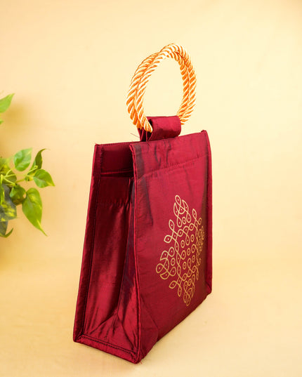 Raw Silk Handbag with Kolam Print - WBG2149