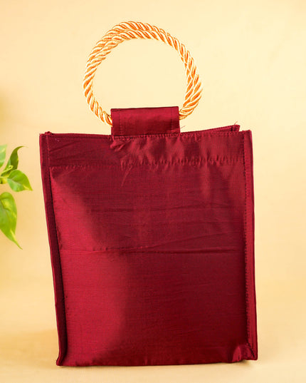 Raw Silk Handbag with Kolam Print - WBG2149