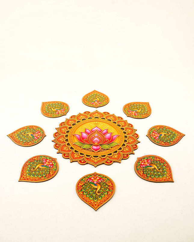 Lotus with Peacock Decorative Rangoli Set - 8 inch - WBG2151