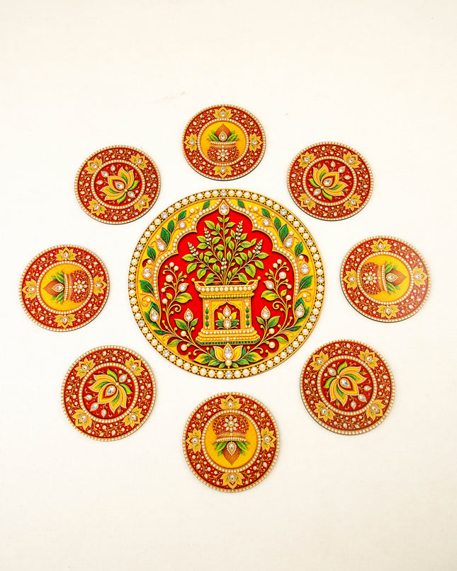 Tulasi Maadam with Kalash Decorative Rangoli Set - 8 inch - WBG2152