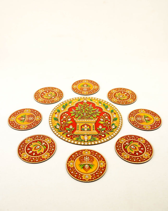 Tulasi Maadam with Kalash Decorative Rangoli Set - 8 inch - WBG2152
