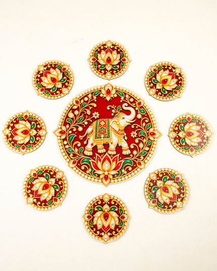 Elephant with Floral Decorative Rangoli Set - 8 inch - WBG2153