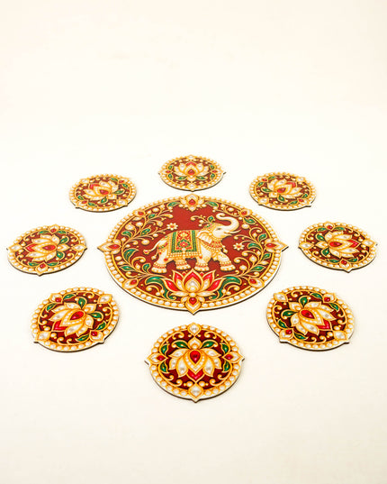 Elephant with Floral Decorative Rangoli Set - 8 inch - WBG2153
