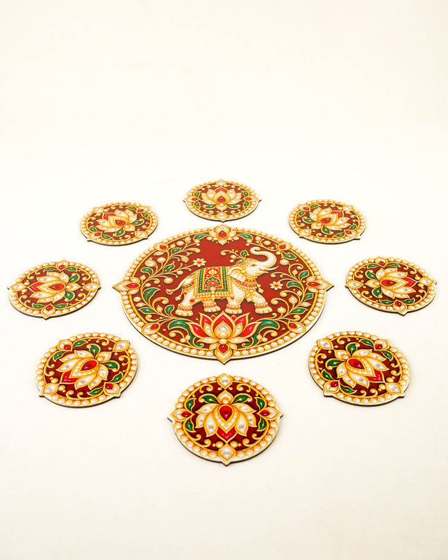 Elephant with Floral Decorative Rangoli Set - 8 inch - WBG2153