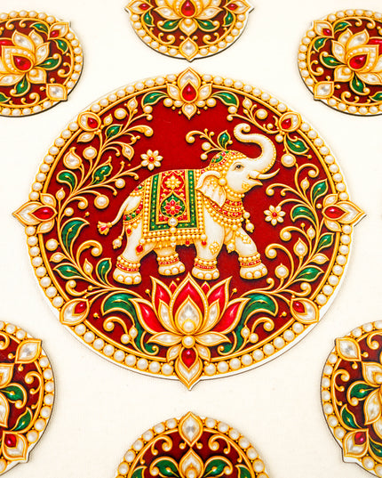 Elephant with Floral Decorative Rangoli Set - 8 inch - WBG2153