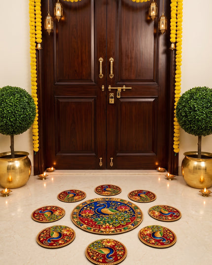 Peacock Decorative Rangoli Set - 8 inch - WBG2154