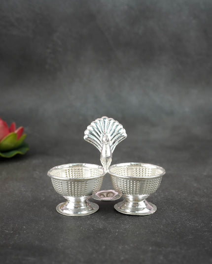 German Silver Peacock Kumkum Holder - 4 inch - WBG2165