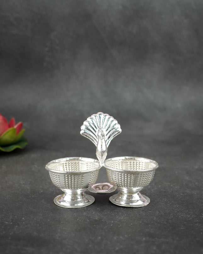 German Silver Peacock Kumkum Holder - 4 inch - WBG2165