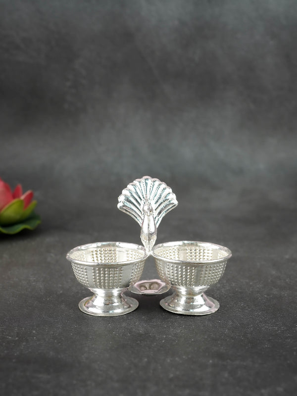German Silver Peacock Kumkum Holder - 4 inch - WBG2165