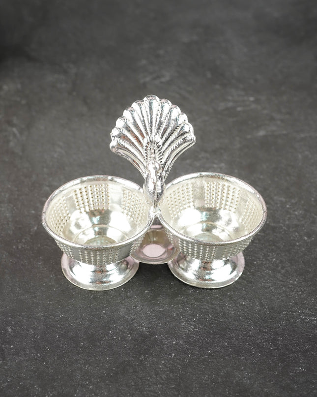 German Silver Peacock Kumkum Holder - 4 inch - WBG2165