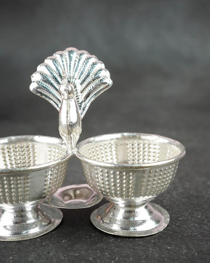 German Silver Peacock Kumkum Holder - 4 inch - WBG2165