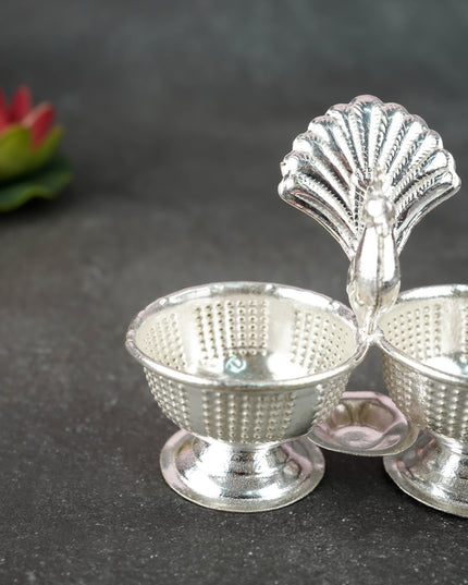 German Silver Peacock Kumkum Holder - 4 inch - WBG2165