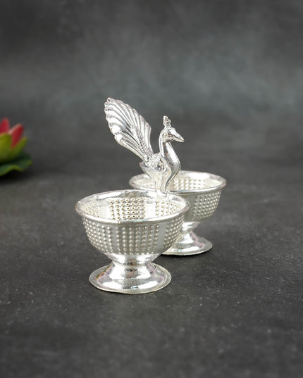 German Silver Peacock Kumkum Holder - 4 inch - WBG2165