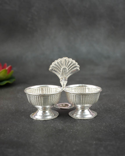 German Silver Peacock Kumkum Holder - 4 inch - WBG2165