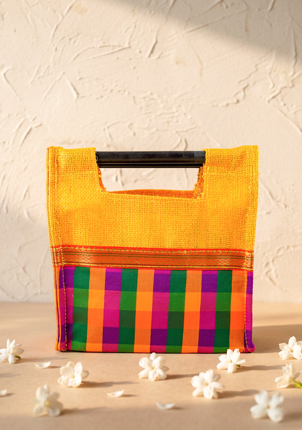 Traditional Checked Jute Bag - 9x9 inch - WBG2170