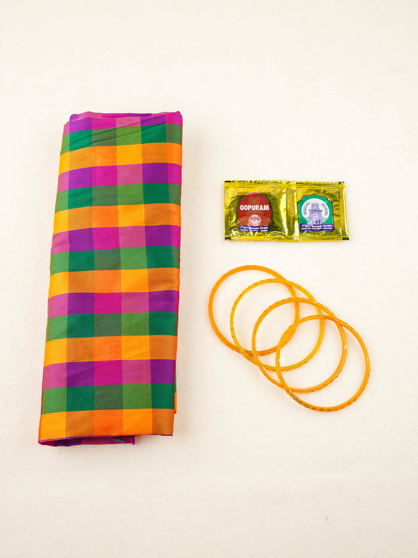 Combo: Traditional Checked Blouse Bit & Bangle Manjal Kumkum - WBG2172