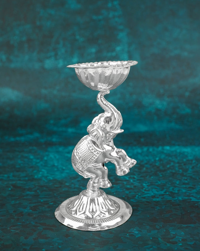 German Silver Diya with Elephant - WBG2173