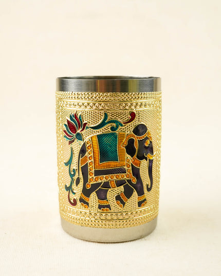 Meenakari Elephant Design Glass - 3 inch - WBG2183